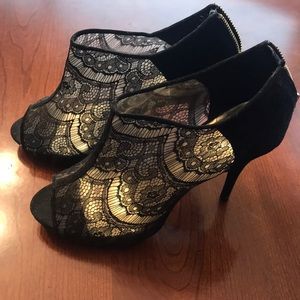 3/$15 - Black Lace & Suede, Zip, Open Toe Booties